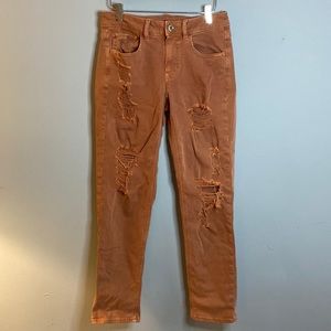 American Eagle super stretch ripped jeans rust brown 2
